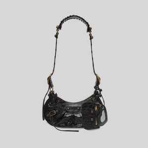 BALENCIAGA WOMEN’S LE CAGOLE XS SHOULDER BAG CROCODILE EMBOSSED IN BLACK